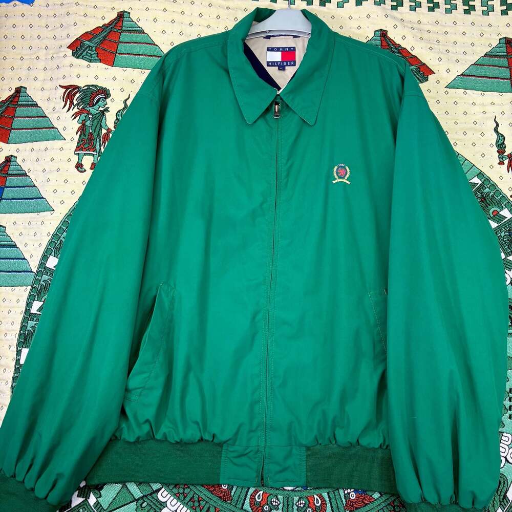 Vintage Tommy Hilfiger Crest Logo Windbreaker Jacket Green XL
